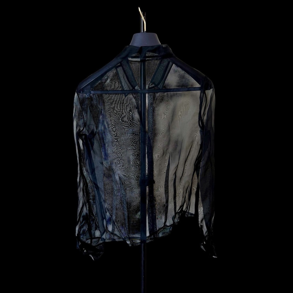 Vintage Button Up Shirt Womens Medium Black Long‎ Sleeve Sheer
